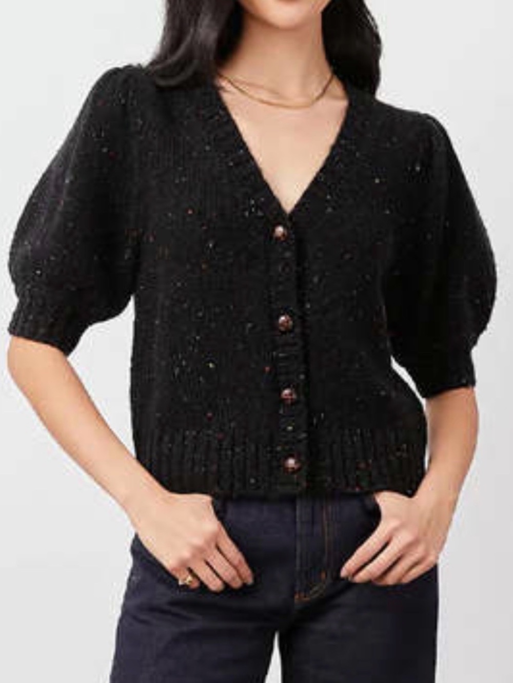 Rails Black Confetti V-Neck Puff Sleeve Cardigan
